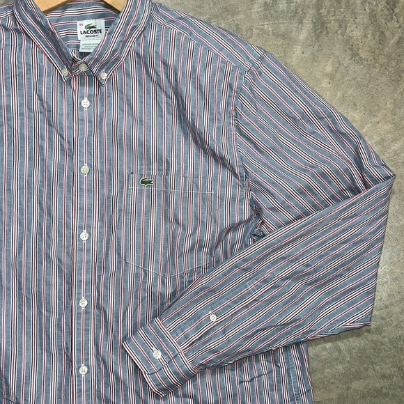 LACOSTE Blue Red and White Striped Oxford Dress Shirt Size 44 - Picture 2 of 4